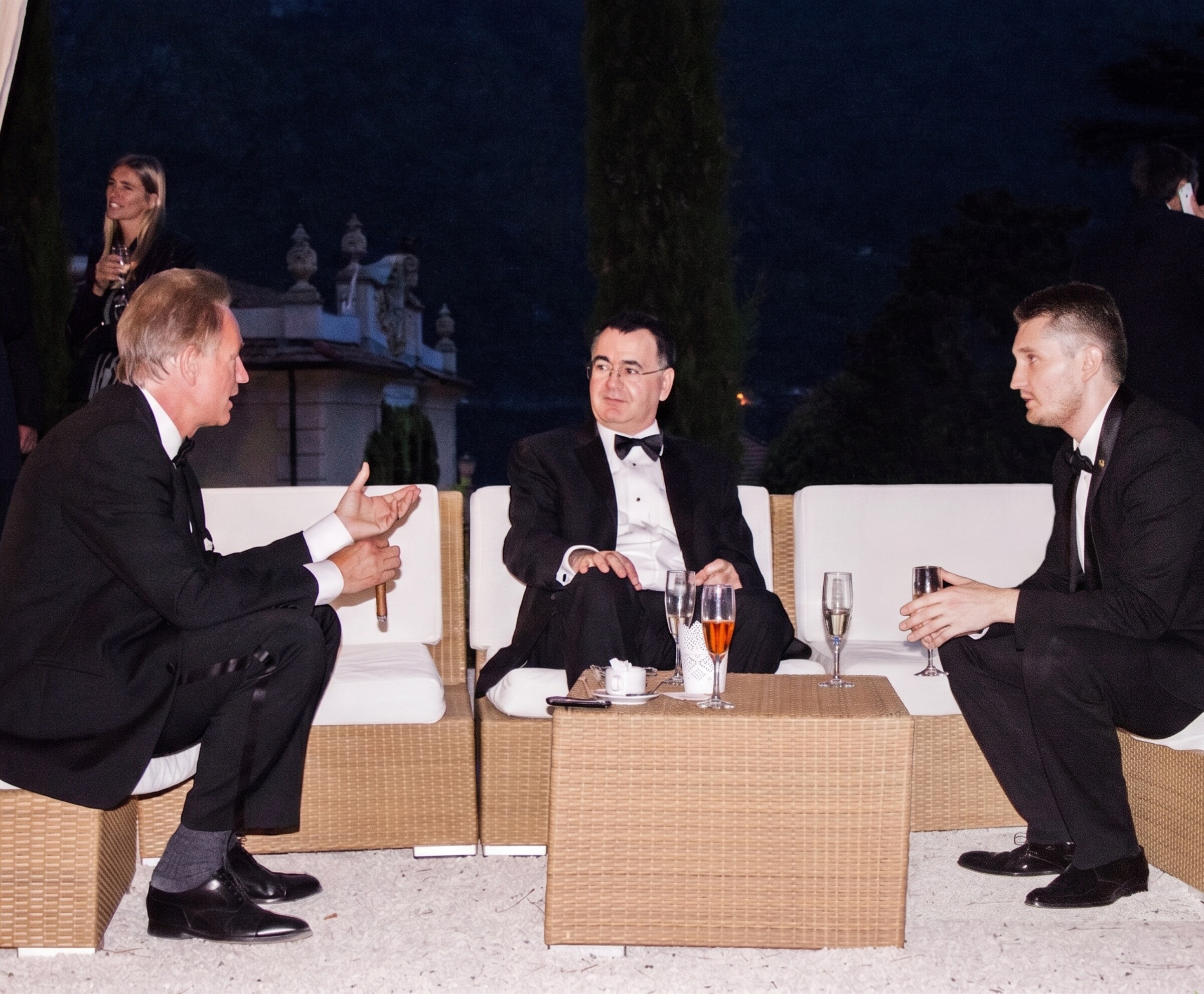 Jonathan Moulds, Bruno Price and Max Beitan at Villa del Balbianello